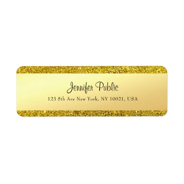 Etiqueta Script manuscrito Dourado de brilho moderno (Frente)