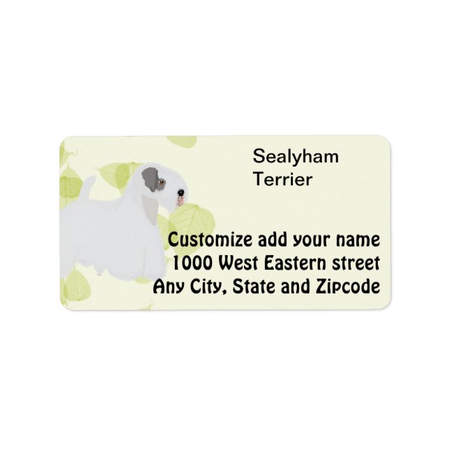 Etiqueta Sealyham Terrier ~ Designs de folhas verdes (Frente)