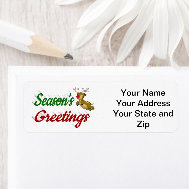 Etiqueta Seasons Saudações Voando Reindeer Escrito de Natal (Insitu)