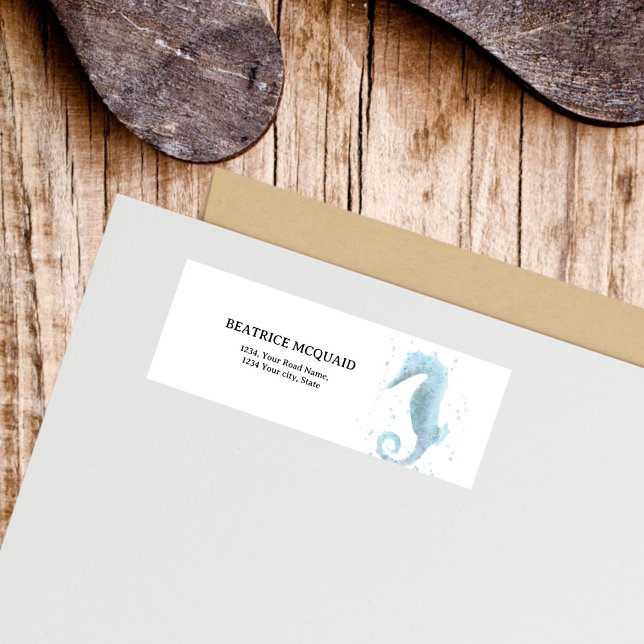 Etiqueta segundo aniversário Dusty Blue (Watercolor Seahorse Return Address Label)