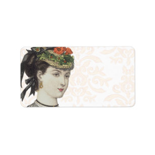 Etiqueta Senhora bonita do Victorian - fundo do damasco