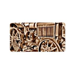 Etiqueta Sepia antigo do clássico do equipamento agrícola