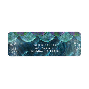 Etiqueta Sereia Escala sob o Convite de festas do mar