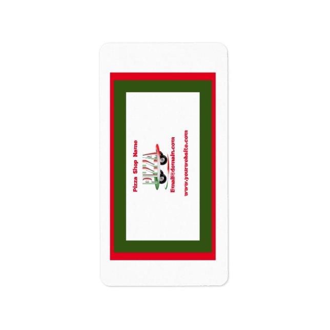 Etiqueta Serviço de pizza, verde vermelho, personalizado (Frente)