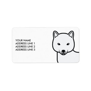 Etiqueta Shiba Branco Inu Cachorro de Cartoon e Texto Perso