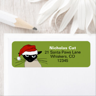 Etiqueta Siamese Cat Natal Engraçado Papais noeis Retornam