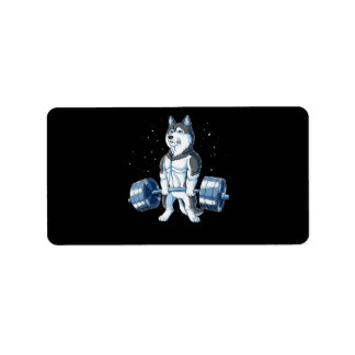 Etiqueta Siberian Husky Weky Levantando Homens Engraçados