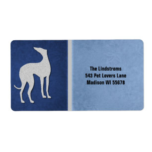 Etiqueta Silhueta elegante do galgo no costume azul