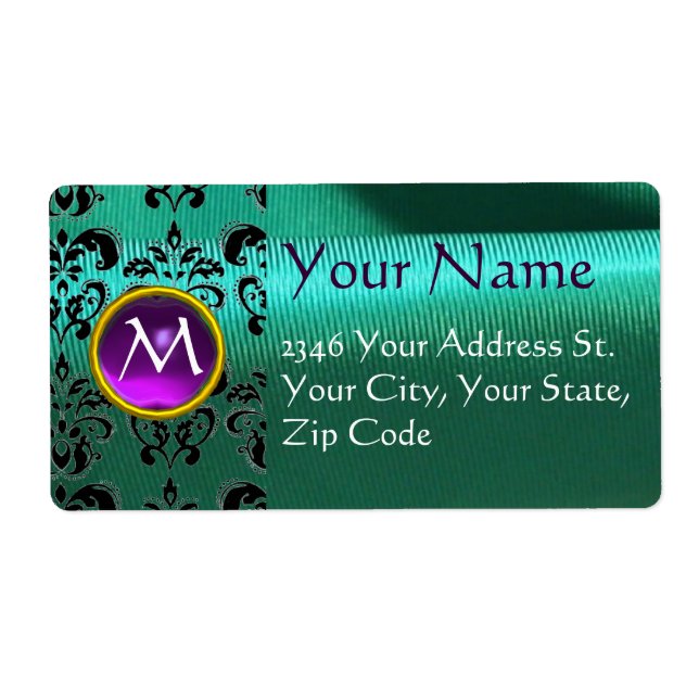 Etiqueta SILK DAMASK GEM verde roxo azul (Frente)
