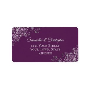 Etiqueta Silver Curls Elegante Plum Purple Casamento Endere
