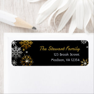 Etiqueta Silver e Dourado Snowflake Endereço de Regresso de