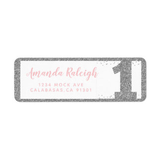 Etiqueta Silver e Faux Glitter Rosa Primeiro Aniversário