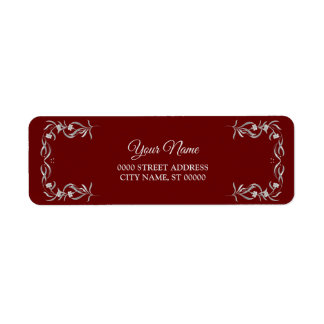 Etiqueta Silver Floral Pattern Red Wedding Return Address
