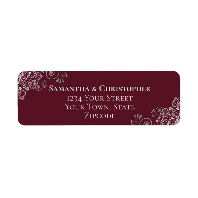 Etiqueta Silver Frills Burgundy Endereço de Devolução (Frente)