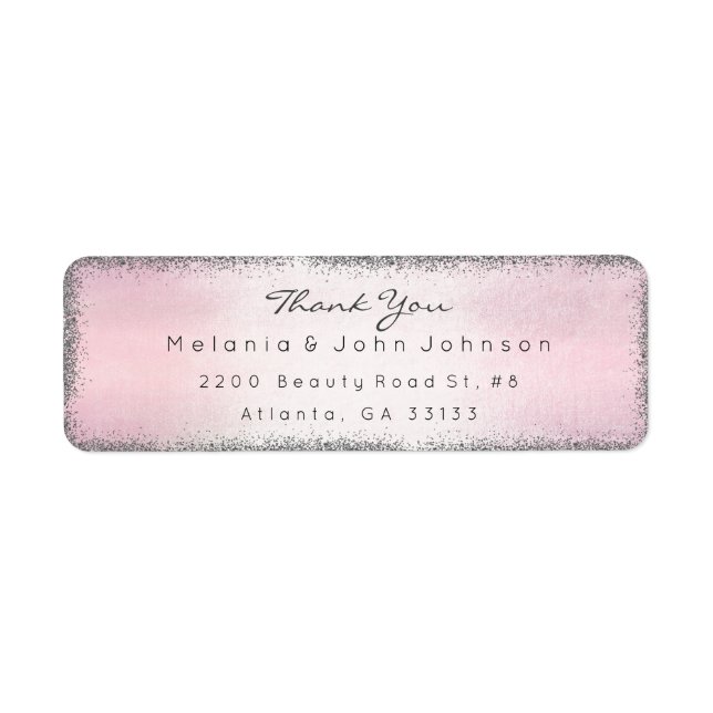 Etiqueta Silver Glitter Rosa Obrigado RSVP Delicar (Frente)