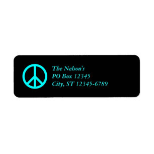 Etiqueta Símbolo da Paz Preto e Aqua