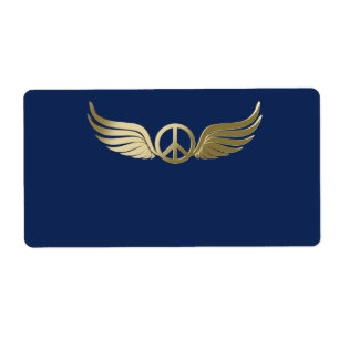 Etiqueta Símbolo de paz de aparência de metal com asas