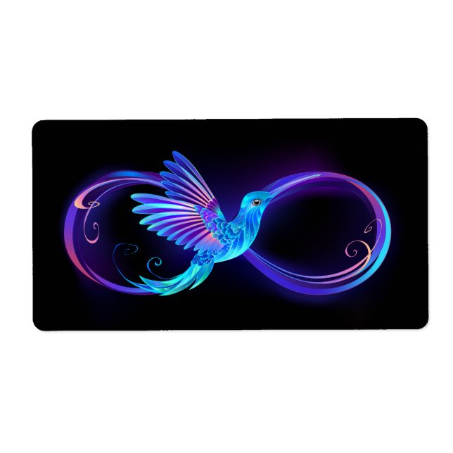 Etiqueta Símbolo Neon Infinity com Hummingbird brilhante (Frente)