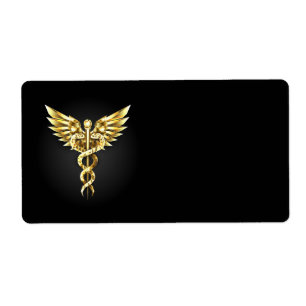 Etiqueta Símbolo Poligonal Dourado Caduceus