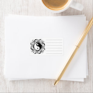 Etiqueta Símbolo Yin & Yang Preto e Branco Estilo Tatuagem