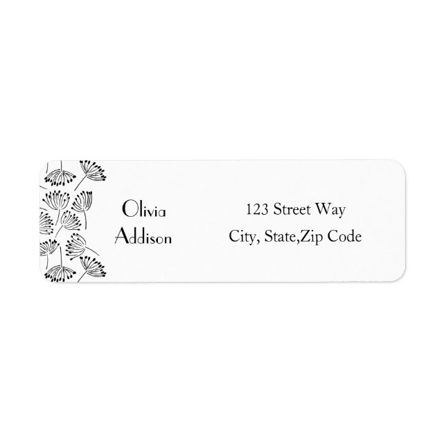 Etiqueta Simples Dandelion Floral Moderno Negro e Branco (Frente)