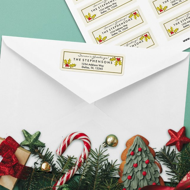 Etiqueta Simples Elegante Holly e Berries Natal Moderno (hand painted holly and berries family return address sticker)