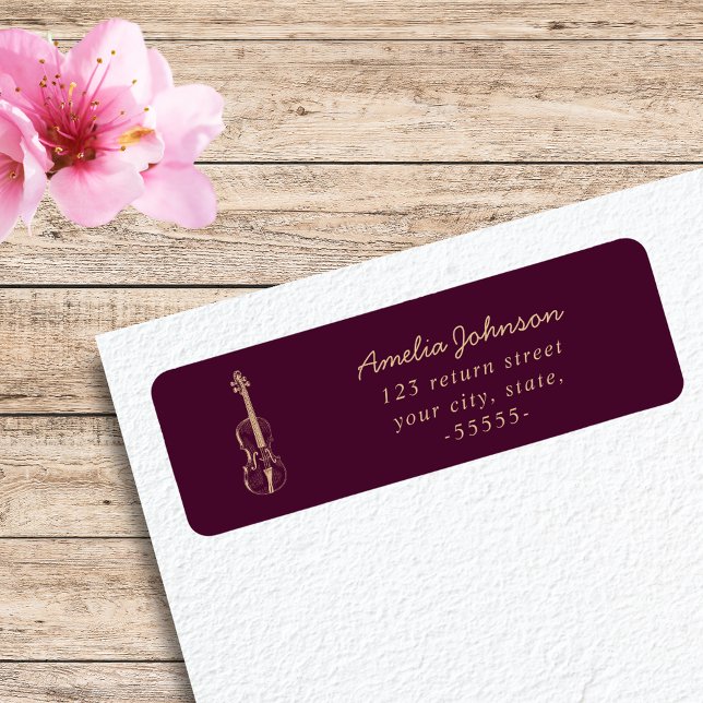 Etiqueta Simples Elegante Violin Viola Burgundy Modern (Criador carregado)