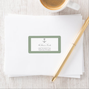 Etiqueta Simples Endereço Verde de Casamento de Âncora Náut