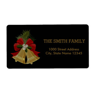 Etiqueta Sino de Ouro de Natal com Fundo Preto