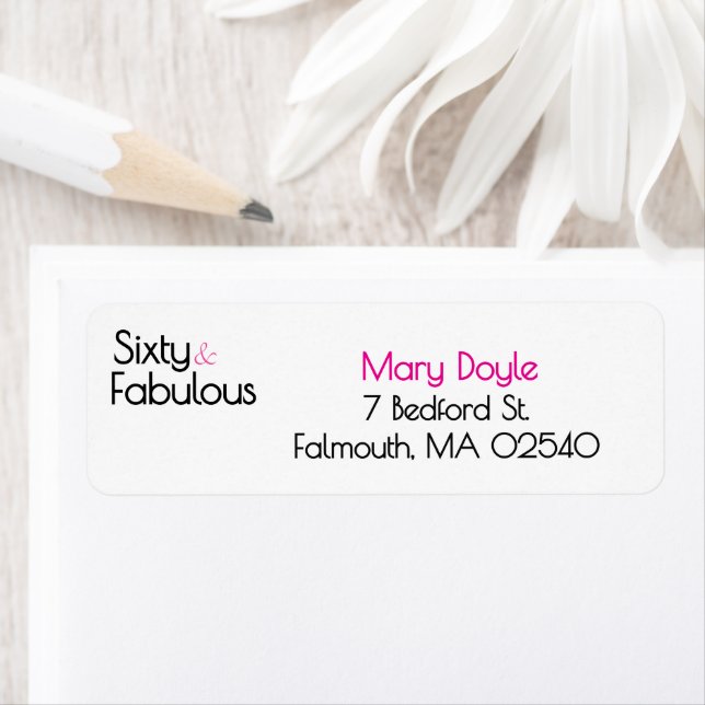 Etiqueta  Sixty Fabulous Birthday Chic Pink & Black (Insitu)