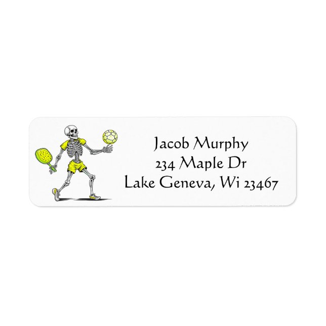 Etiqueta Skeleton Jogando Pickleball Engraçado (Frente)