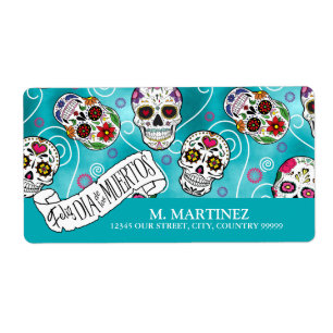 Etiqueta Skulls and Swirls Turquoise ID725
