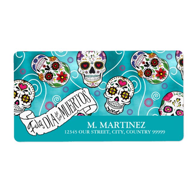 Etiqueta Skulls and Swirls Turquoise ID725 (Frente)