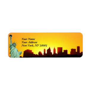 Etiqueta Skyline da Nova Iorque e a estátua da liberdade