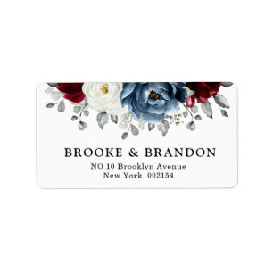 Etiqueta Slate Blue Burgundy White Ivory Floral Casamento