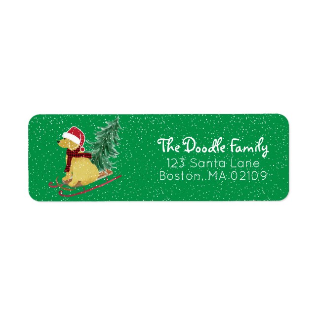 Etiqueta Sled de Natal Personalizado de Goldendoodle (Frente)
