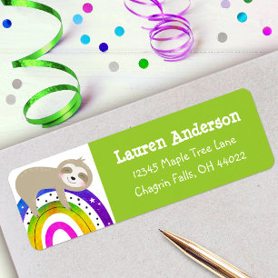 Etiqueta Sloth Boho Rainbow Modern Kawaii Aniversário Ender