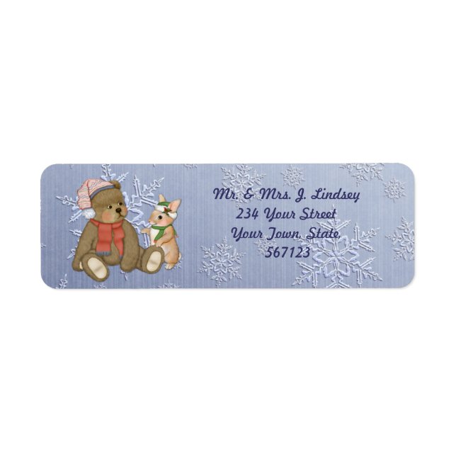 Etiqueta Snowflake Bear & Bunny Address Label (Frente)