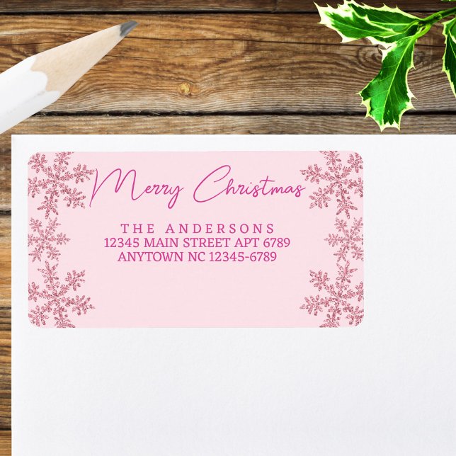 Etiqueta Snowflake Glam Rosa Glam Moderno Natal (Use as jumbo return address labels, envelope seals on the back or as regular address labels)