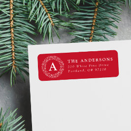 Etiqueta Snowflake Wreath Monograma Red Return Address