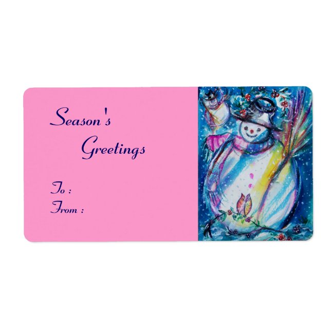 Etiqueta SNOWMAN COM OWL, branco, azul (Frente)