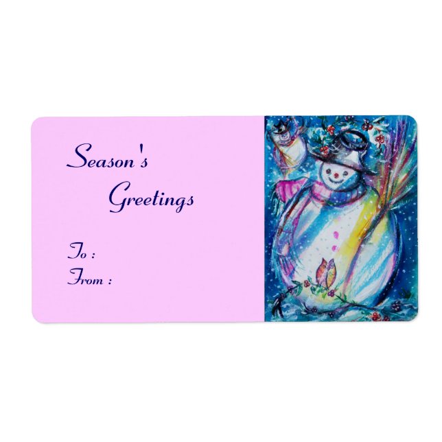 Etiqueta SNOWMAN COM OWL, branco, azul (Frente)