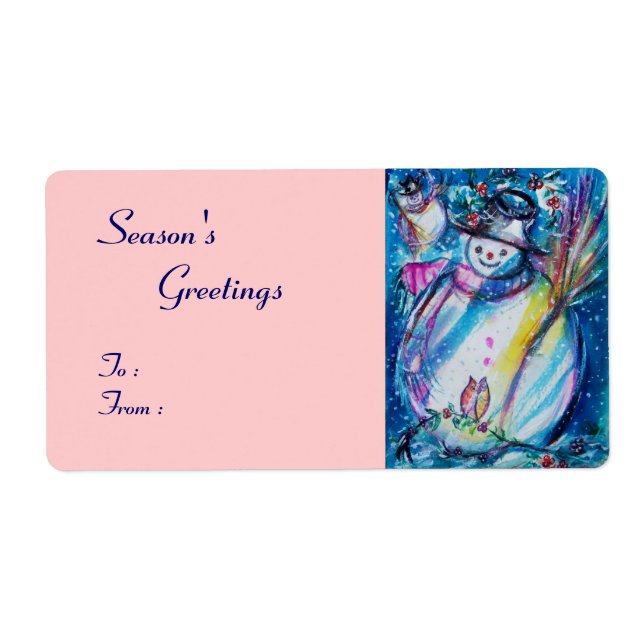 Etiqueta SNOWMAN COM OWL, branco, azul (Frente)