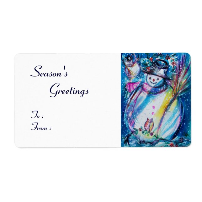 Etiqueta SNOWMAN COM OWL, vermelho branco (Frente)