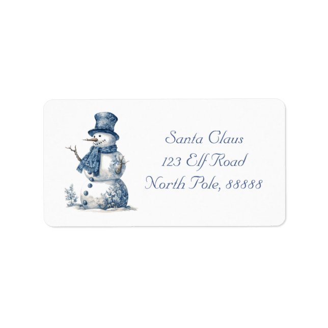 Etiqueta Snowman no Delft Blue personalizável (Frente)