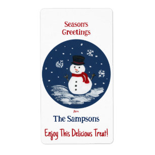Etiqueta Snowman Red PERSONALIZAR retangular