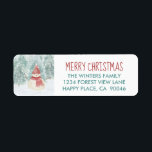 Etiqueta Snowman Winter Woodland Christmas Return Address<br><div class="desc">O tema da floresta de inverno Os rótulos dos endereços de volta de Natal apresentam uma aquarela,  uma floresta de inverno de neve e um boneco de "Feliz Natal". Trabalho de arte por KL Stock.</div>