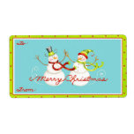 Etiqueta Snowmen Merry Christmas Gift Label<br><div class="desc">Snowmen Merry Christmas Gift Label</div>