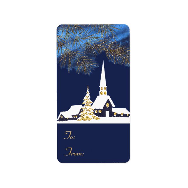 Etiqueta Snowy Church Palavras-palhetas de Natal (Frente)