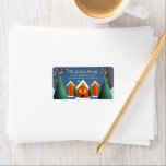 Etiqueta Snowy Village Winter Scense Christmas<br><div class="desc">Ilustração original de uma vila de encosta nevada,  cartão com fotos de férias correspondente. Personalizar com qualquer texto</div>